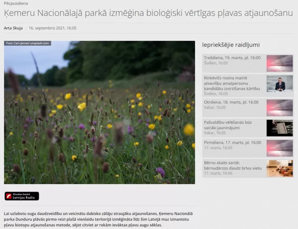 Pļavu sēklu sēšana Ķemeru Nacionālā parka Dundurpļavās.